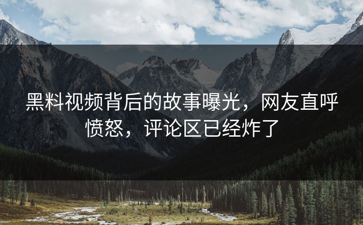 黑料视频背后的故事曝光，网友直呼愤怒，评论区已经炸了
