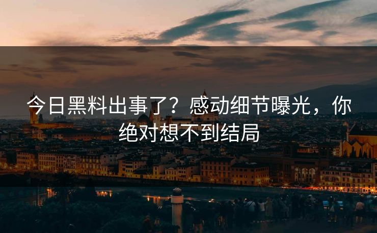 今日黑料出事了？感动细节曝光，你绝对想不到结局