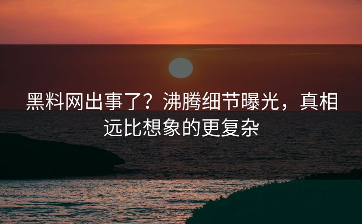 黑料网出事了？沸腾细节曝光，真相远比想象的更复杂
