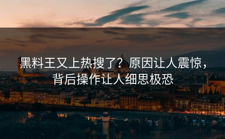 黑料王又上热搜了？原因让人震惊，背后操作让人细思极恐