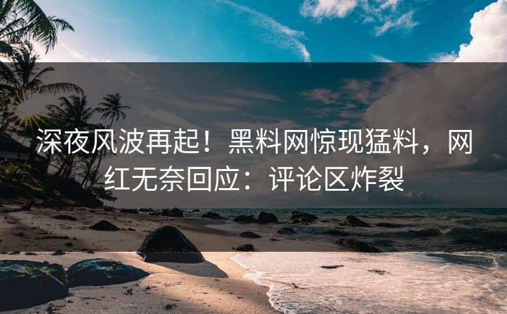 深夜风波再起！黑料网惊现猛料，网红无奈回应：评论区炸裂