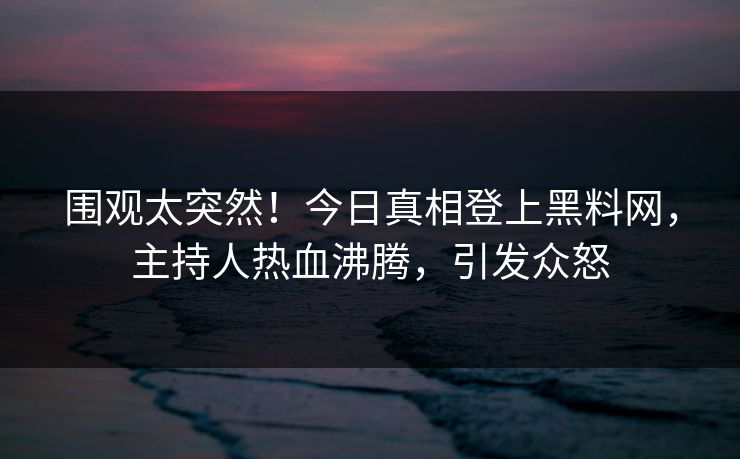 围观太突然！今日真相登上黑料网，主持人热血沸腾，引发众怒