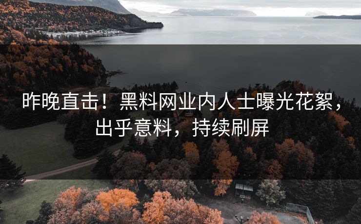 昨晚直击！黑料网业内人士曝光花絮，出乎意料，持续刷屏