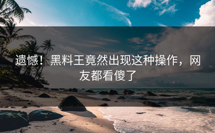 遗憾！黑料王竟然出现这种操作，网友都看傻了