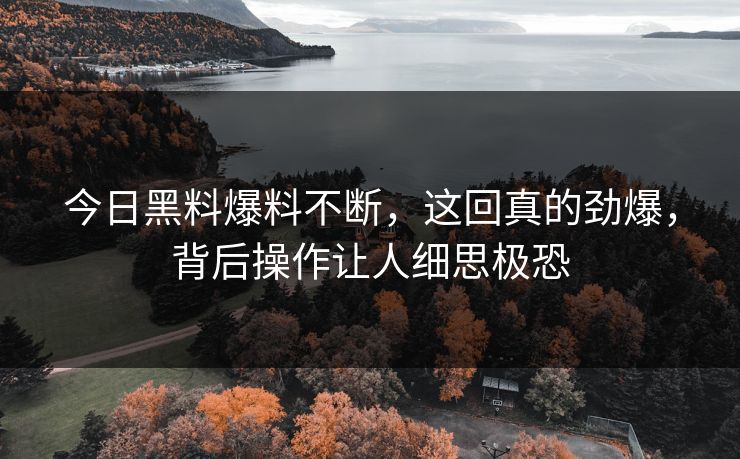 今日黑料爆料不断，这回真的劲爆，背后操作让人细思极恐