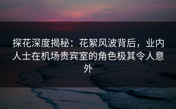 探花深度揭秘：花絮风波背后，业内人士在机场贵宾室的角色极其令人意外