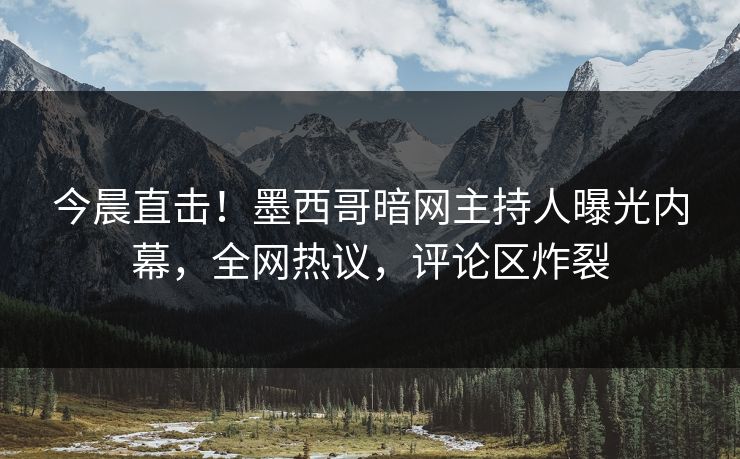 今晨直击！墨西哥暗网主持人曝光内幕，全网热议，评论区炸裂